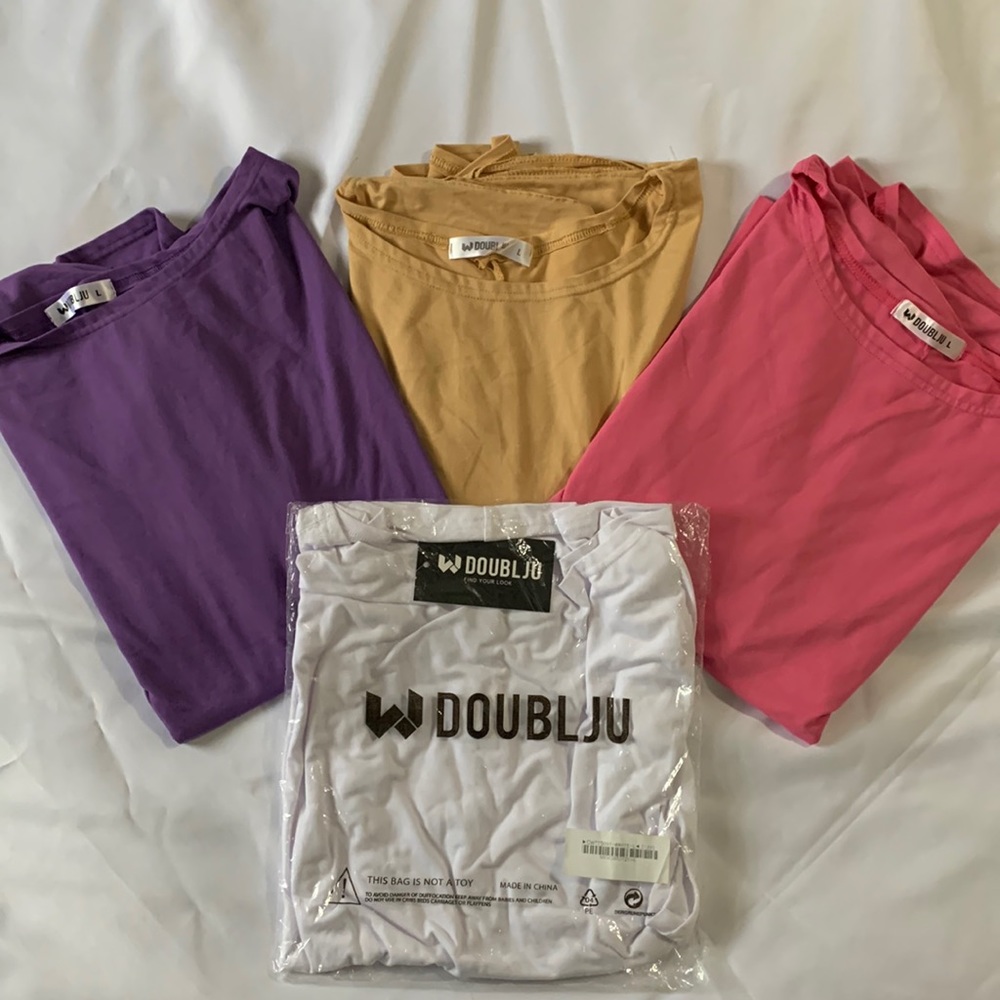Doubleju- 3 gently used and 1 new with tags cold shoulder woman’s tops size L